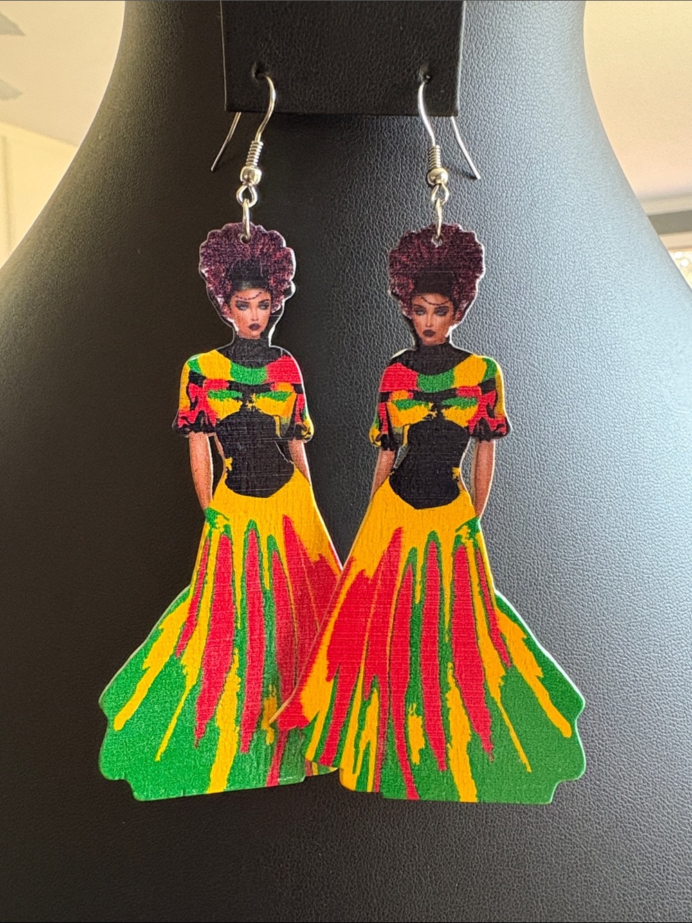 Vibrant Afrocentric Drop Earrings in Yellow, Red & Green - Women Jewelry